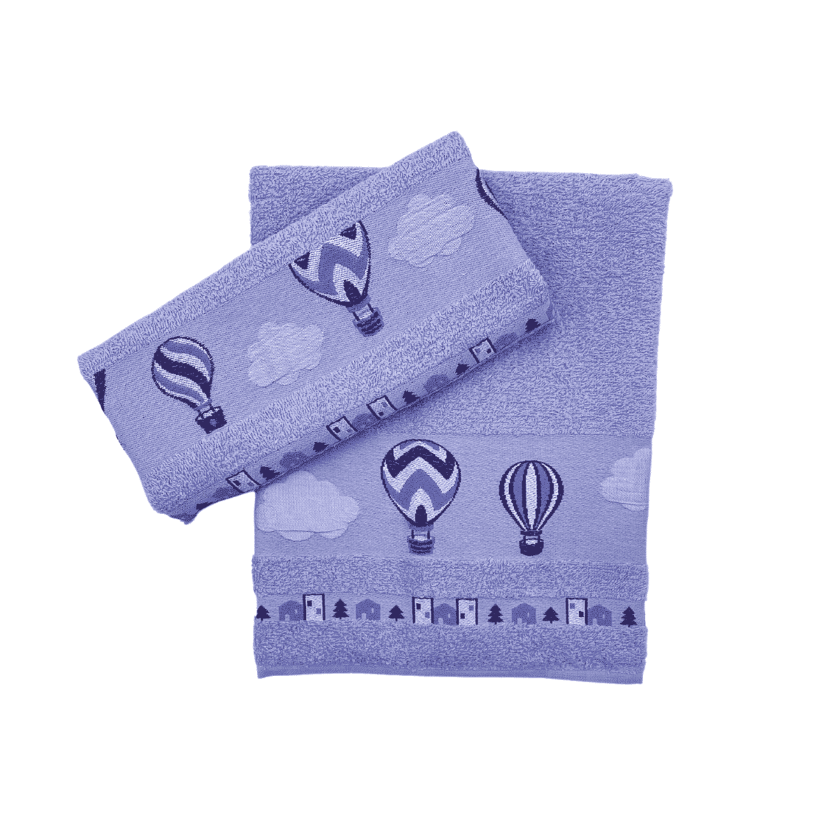 Set-1+1-mongolfiere-lilla-spugna-fibra-naturale-cotone-asciugamano-ospite-bidet-made-in-italy-60x100cm-40x60cm