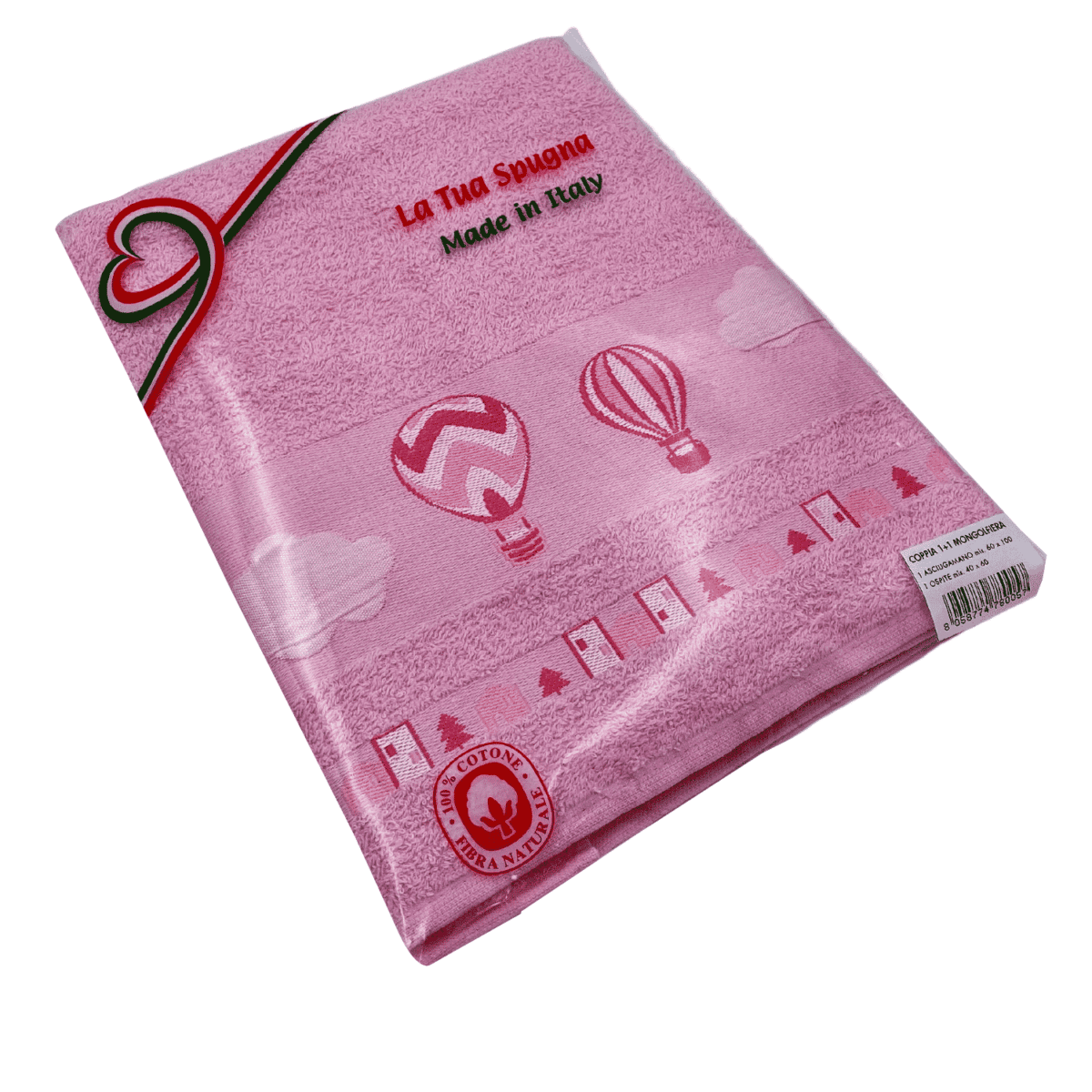 confezione-Set-1+1-mongolfiere-rosa-spugna-fibra-naturale-cotone-asciugamano-ospite-bidet-made-in-italy-60x100cm-40x60cm