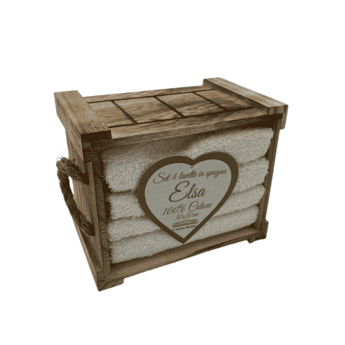 Set-4-lavette-panna-elsa-spugna-cotone-dentro-box-legno-naturale-con-corda-15x10x12,5cm-30x30cm-tinta-unica