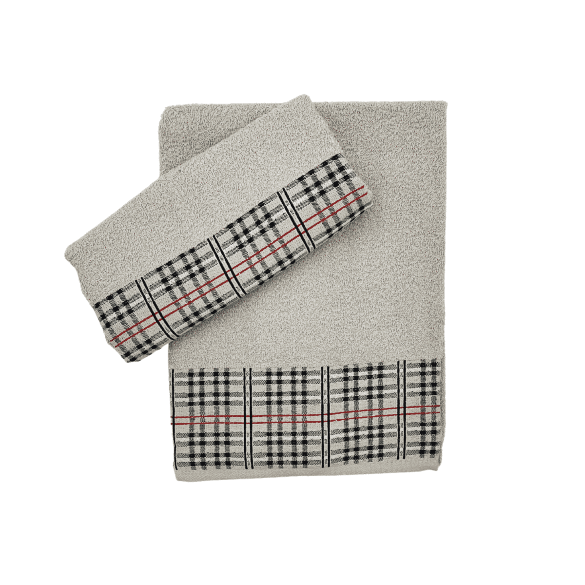 Set-1+1-tartan-beige-spugna-fibra-naturale-cotone-asciugamano-ospite-bidet-made-in-italy-60x100cm-40x60cm
