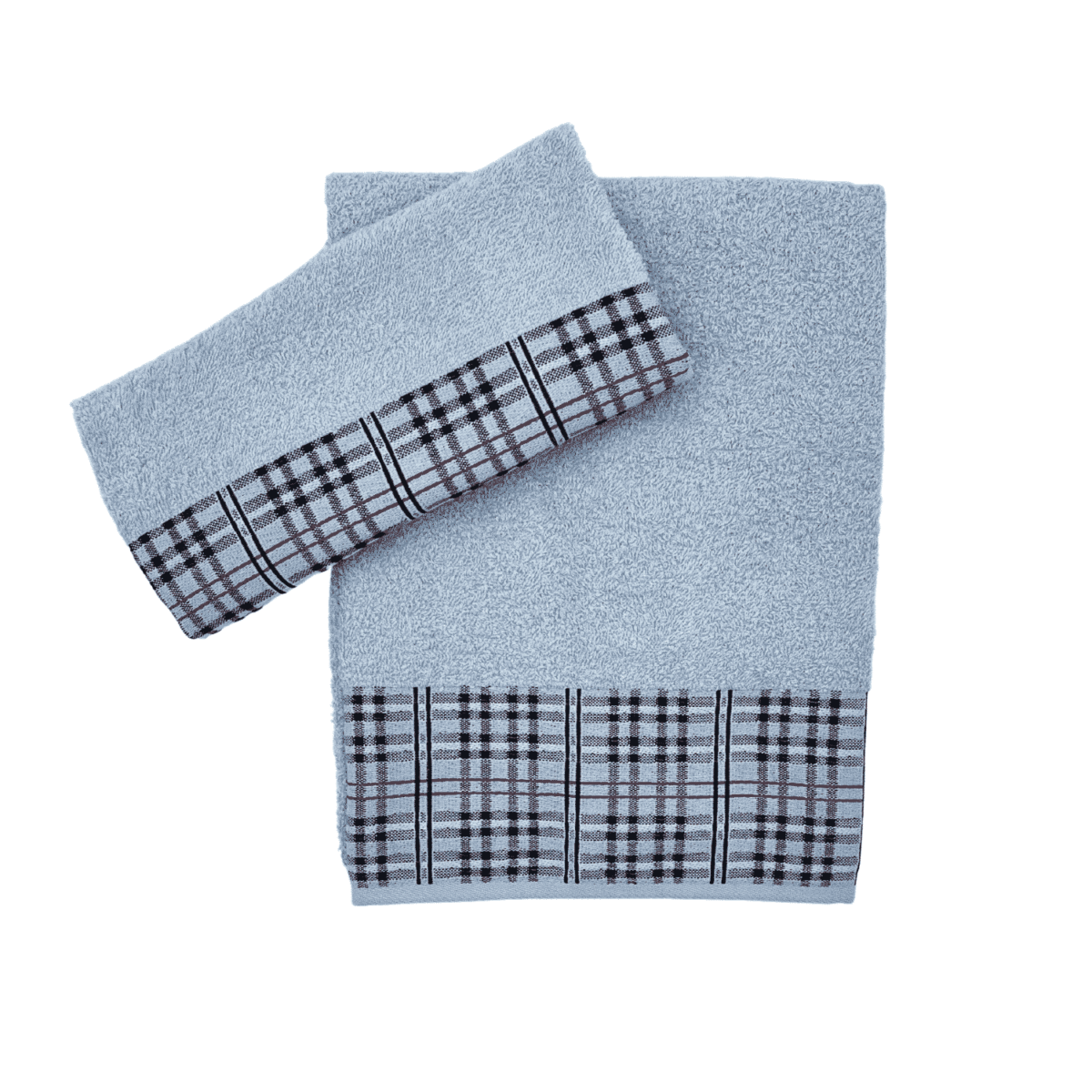 Set-1+1-tartan-grigio-spugna-fibra-naturale-cotone-asciugamano-ospite-bidet-made-in-italy-60x100cm-40x60cm