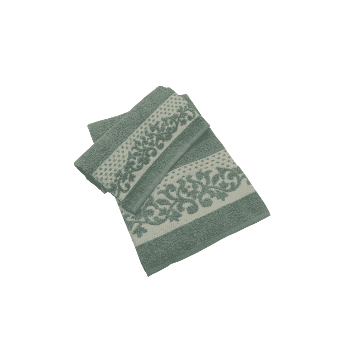 Set-1+1-corinto-verde-spugna-fibra-naturale-cotone-asciugamano-ospite-bidet-made-in-italy-60x100cm-40x60cm