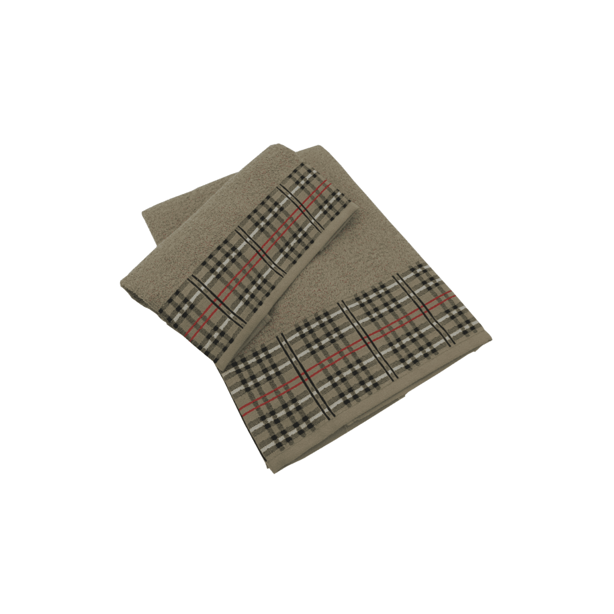 Set-1+1-tartan-marrone-spugna-fibra-naturale-cotone-asciugamano-ospite-bidet-made-in-italy-60x100cm-40x60cm