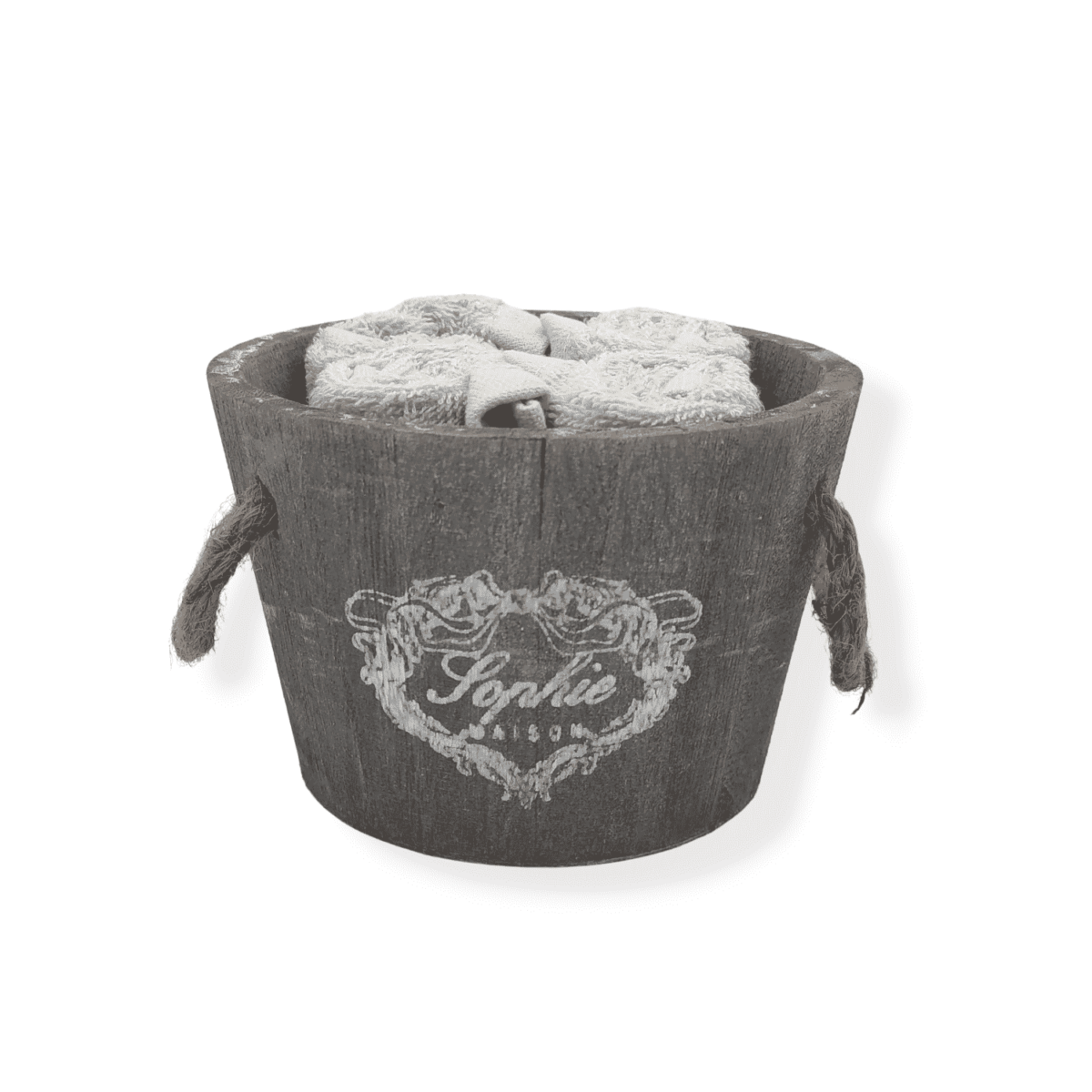 mastello-grigio-4-lavette-spugna-cotone-cestino-legno-vintage-shabby-chic