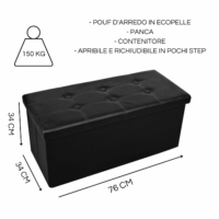 Pouf Contenitore Panca Nero PVC Ecopelle Double - immagine 3