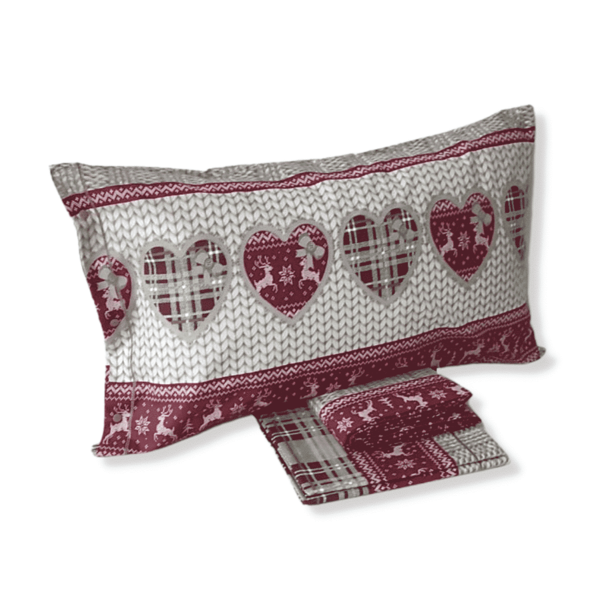 val-pusteria-completo-lenzuola-puro-cotone-made-in-italy-quadrifoglio-rosso-panna-tirolese-renne-cervi-fiocco-di-neve-intreccio-tartan-scozzese