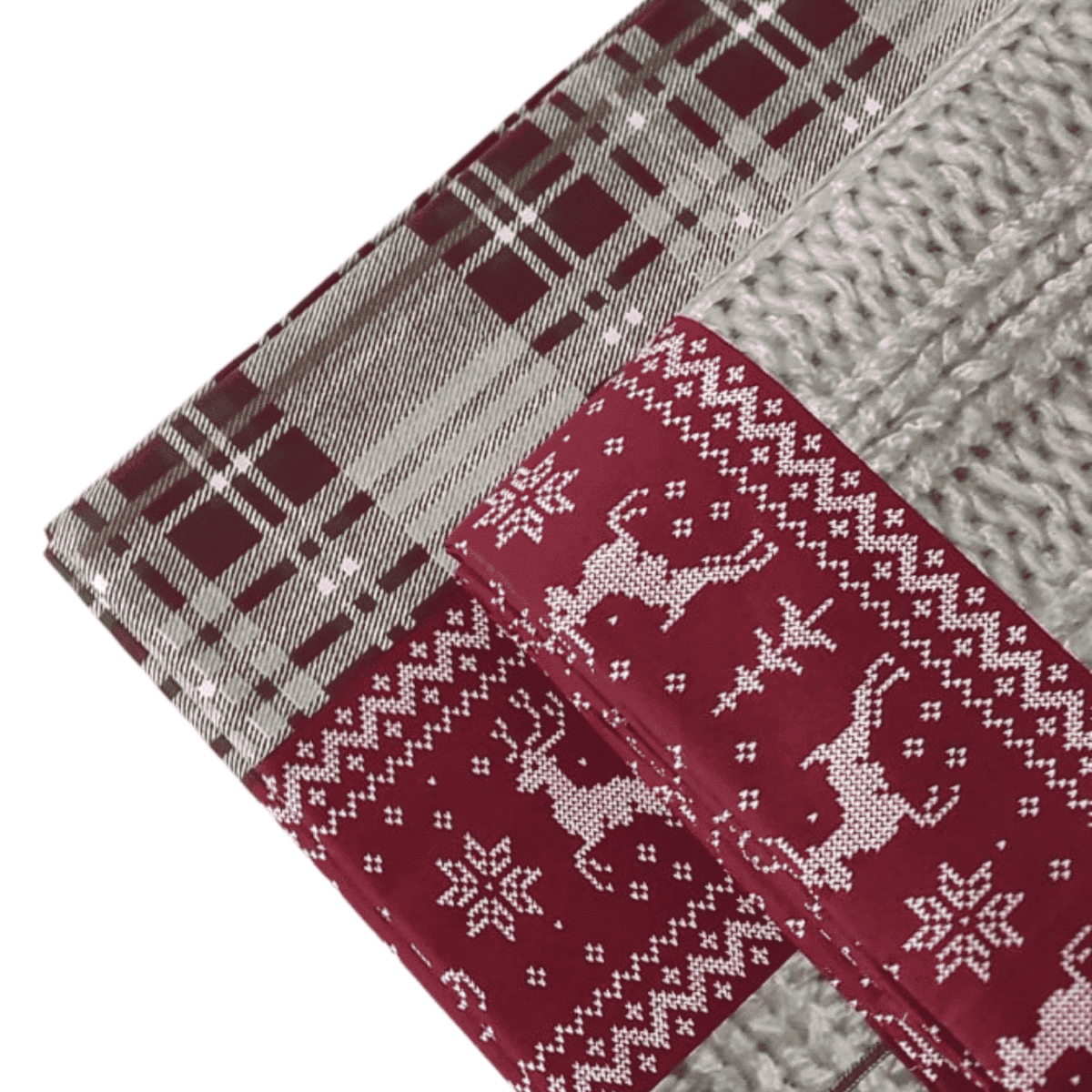val-pusteria-completo-lenzuola-puro-cotone-made-in-italy-quadrifoglio-rosso-panna-tirolese-renne-cervi-fiocco-di-neve-intreccio-tartan-scozzese-dettaglio