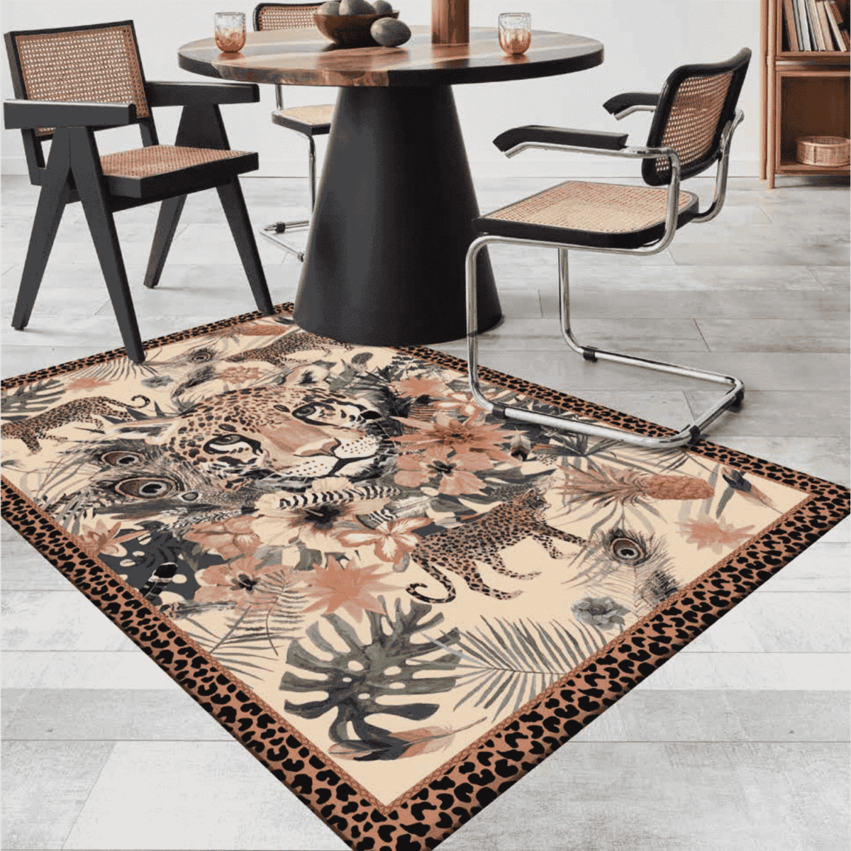jungle-tappeto-arredo-emozioni-artista-scuro-chic-cool-animalier-giungla-safari-tramonto-fiorato-multicolor-leopardato-esotico