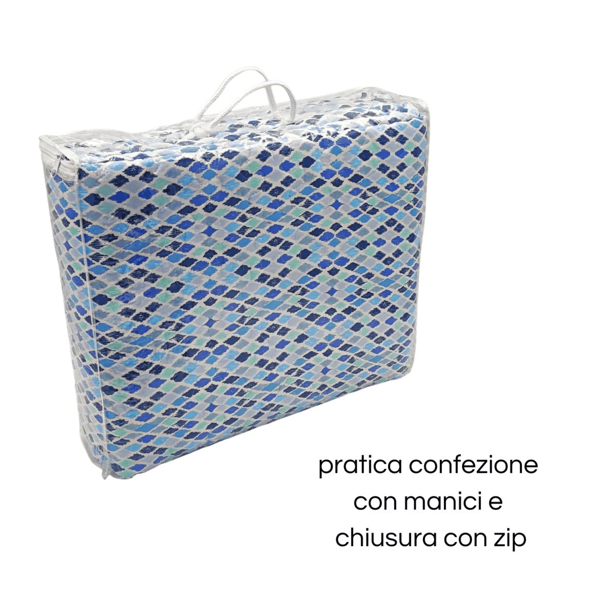mosaico-azzurro-copriletto-trapuntato-boutis-rombi-geometrico-blu-bianco-microfibra-primaverile-estivo-dettaglio-confezione
