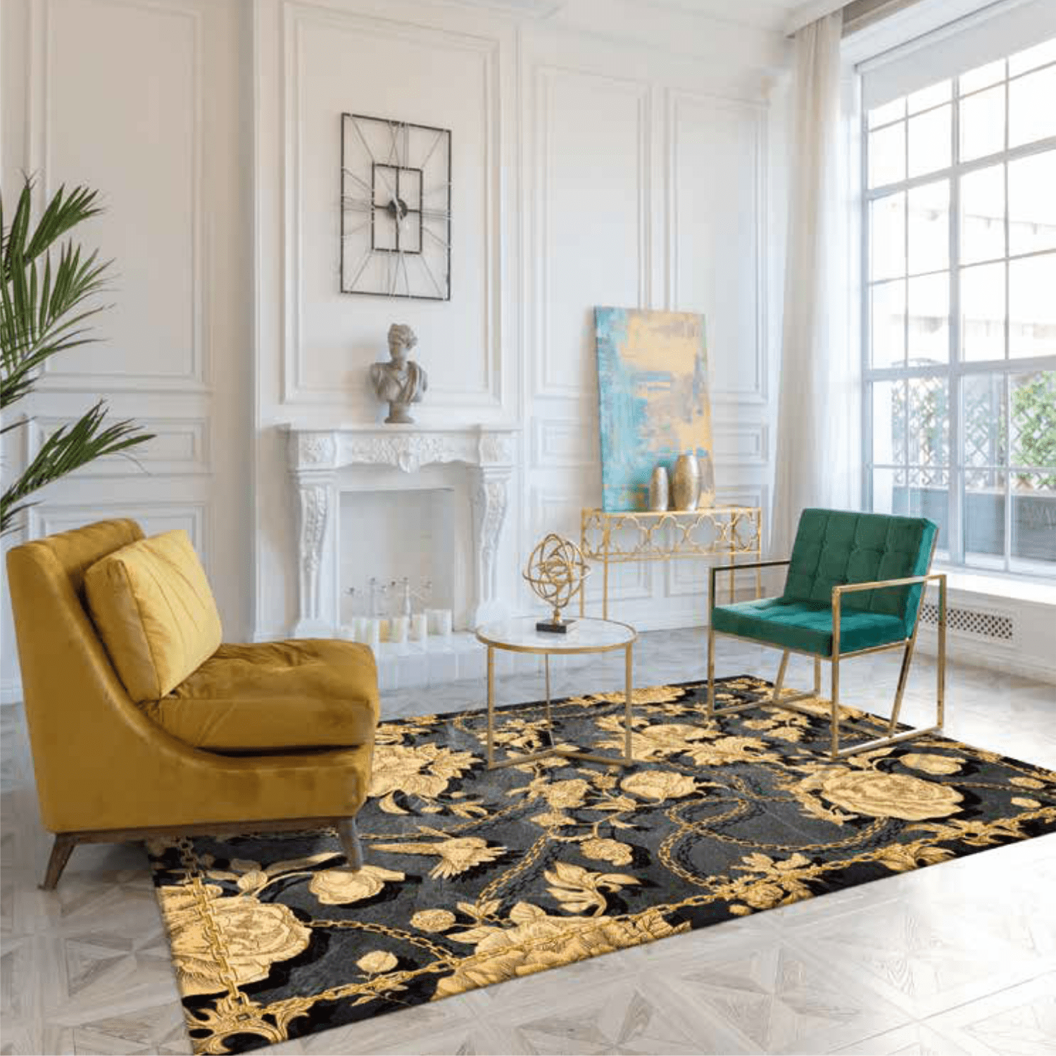 versailles-tappeto-arredo-emozioni-artista-oro-nero-antracite-luxury-lusso-moderno