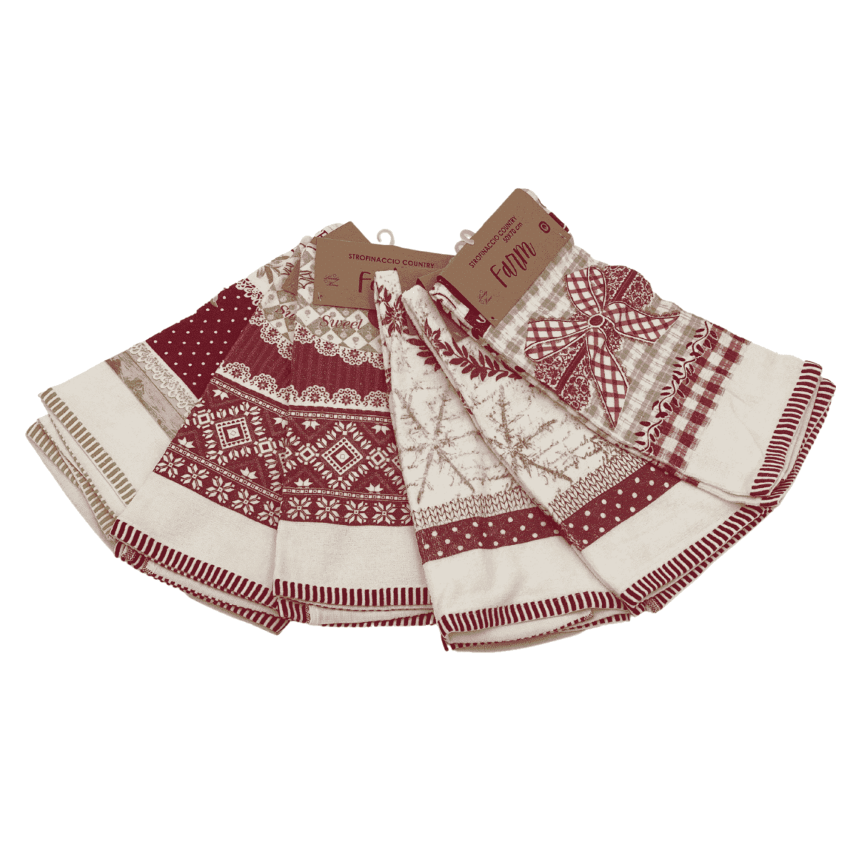 Country-farm-set-6-strofinacci-cotone-cimato-ciniglia-50x70-diverse-fantasie-aperto