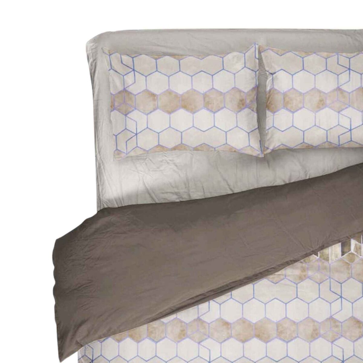 beatrix-bruno-copripiumino-puro-cotone-novia-geometrico-sfumato-marrone-tortora-beige-petrolio-esagoni-nido-ape-alveare-zoom