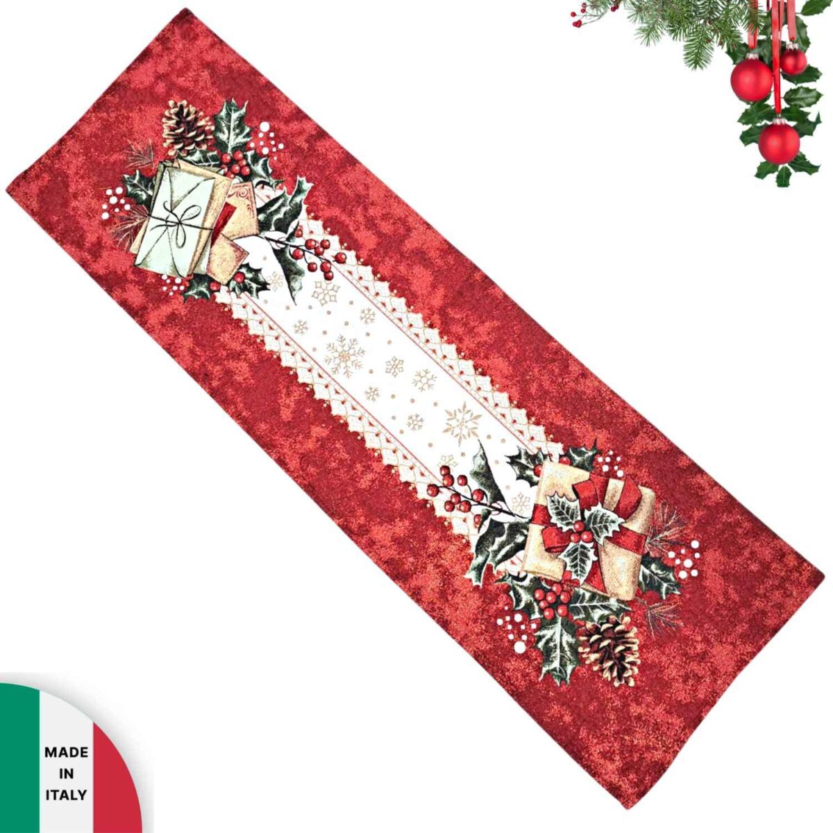 present-runner-jacquard-gobelin-made-in-italy-christmas-natalizio-40-x-140-natale-regalo-agrifoglio-pungitopo-dettaglio