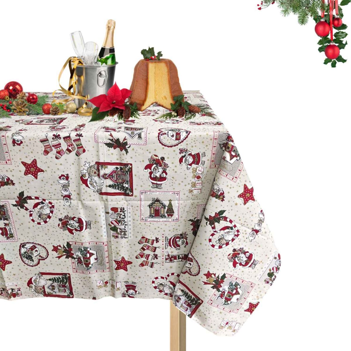 santa-claus-tovaglia-natalizia-puro-cotone-made-in-italy-natale-babbo-natale-atmosfera-beige-rossa-stelle-di-natale