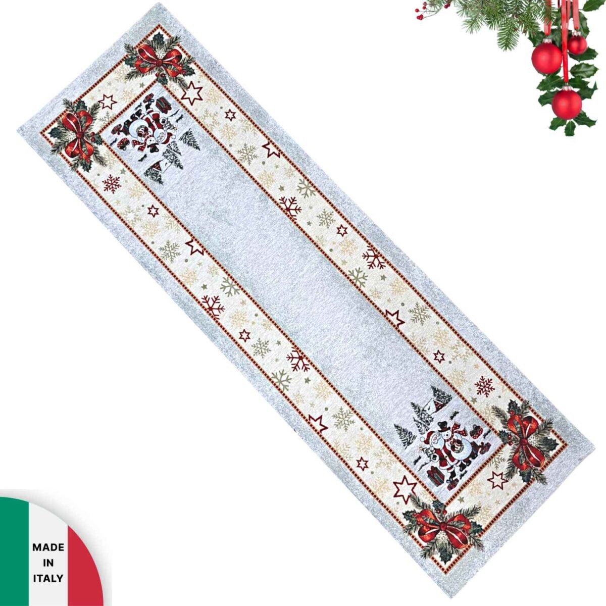 santa-snowman-runner-cucina-40-x-140-jacquard-gobelin-natale-natalizio-babbo-natale-argento-beige-rosso-pupazzo-di-neve