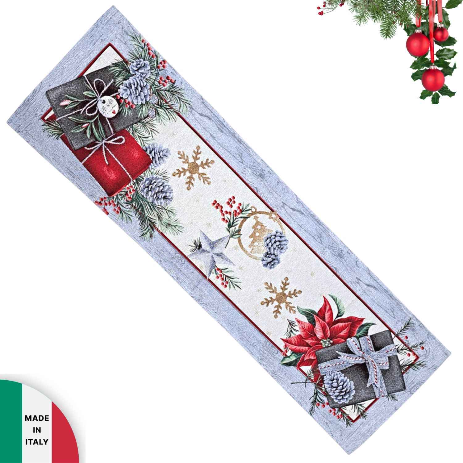 white-present-runner-jacquard-gobelin-made-in-italy-christmas-natalizio-40-x-140-natale-regalo-agrifoglio-pungitopo-dettaglio-lurex