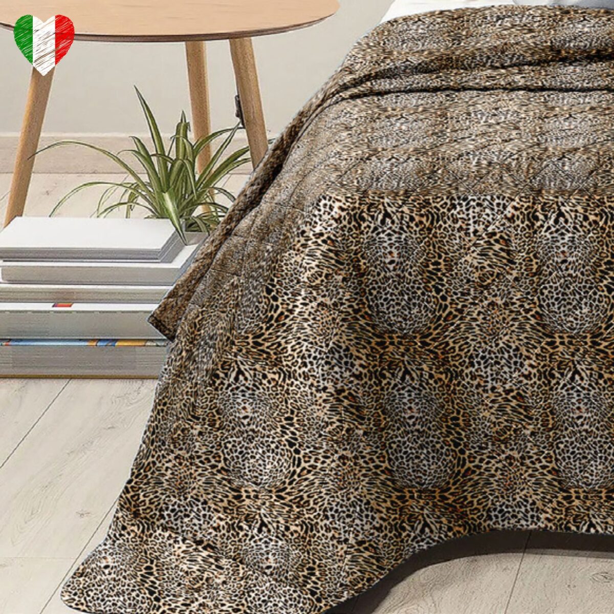 Copriletto Bea Leopardato Animalier Primaverile Esitivo Microfibra Trapuntino Made In Italy - immagine 2