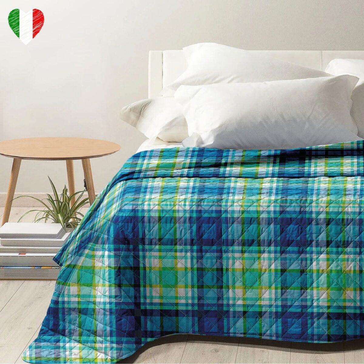 copriletto-bea-scozzese-estivo-geometrico-azzurro-blu-verde-bianco-primaverile-microfibra-100-grammi-made-in-italy