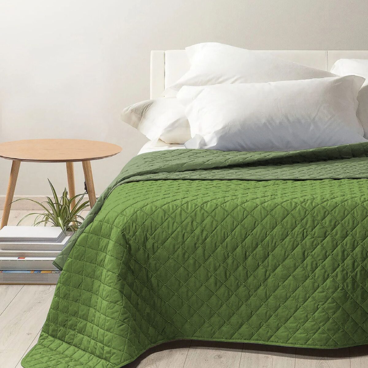 Copriletto Bea Bicolore Verde Salvia Microfibra Trapuntino Primaverile Esitivo Made In Italy - immagine 2