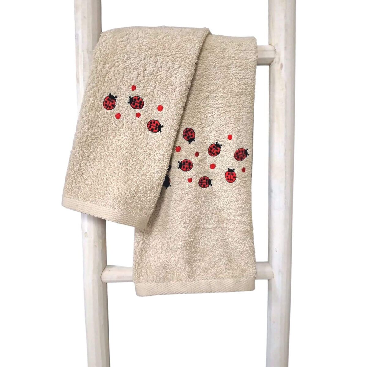 set-asciugamani-1-1-coccinelle-beige-rosse-cotone-spugna-ricamata