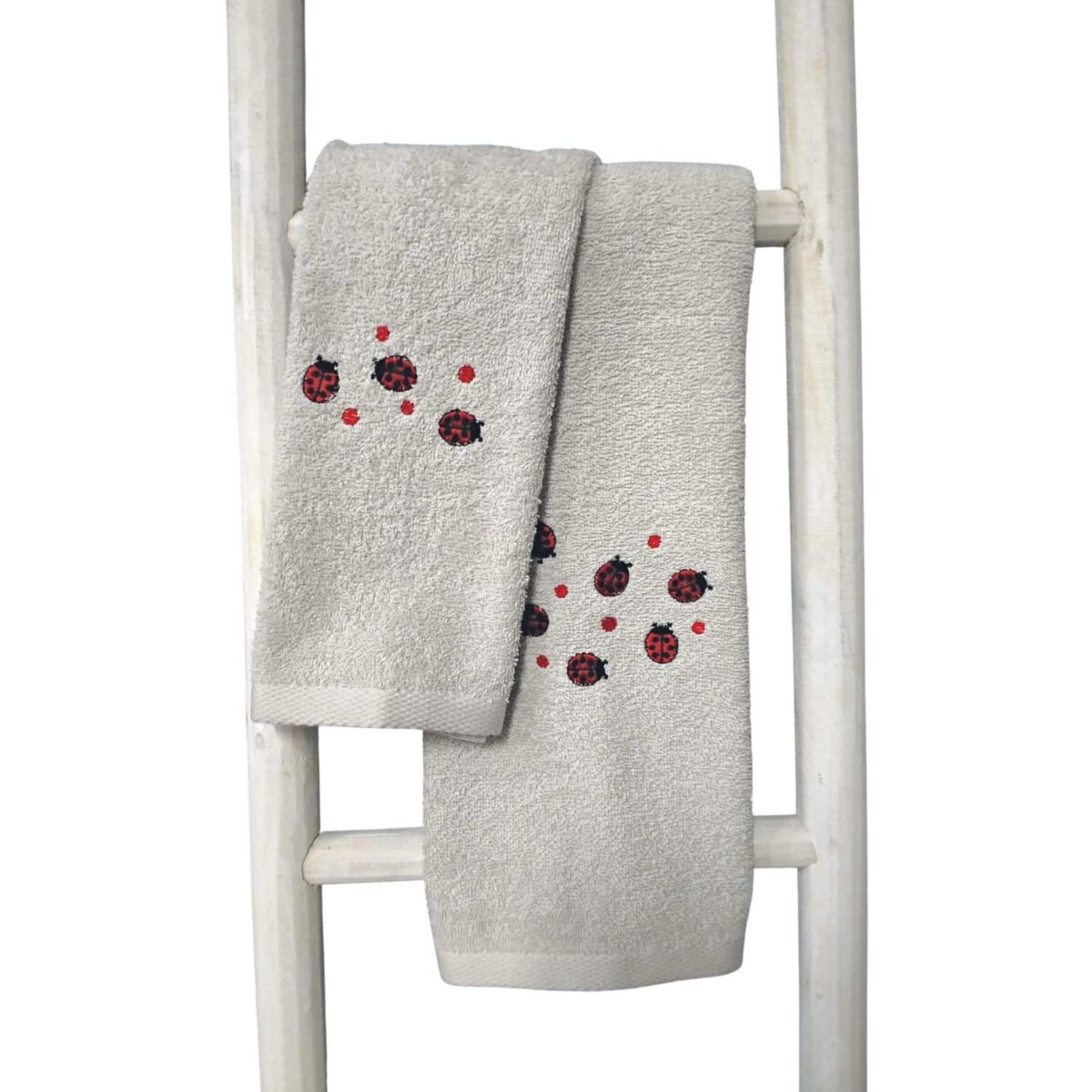 set-asciugamani-1-1-coccinelle-grigio-rosse-cotone-spugna-ricamata