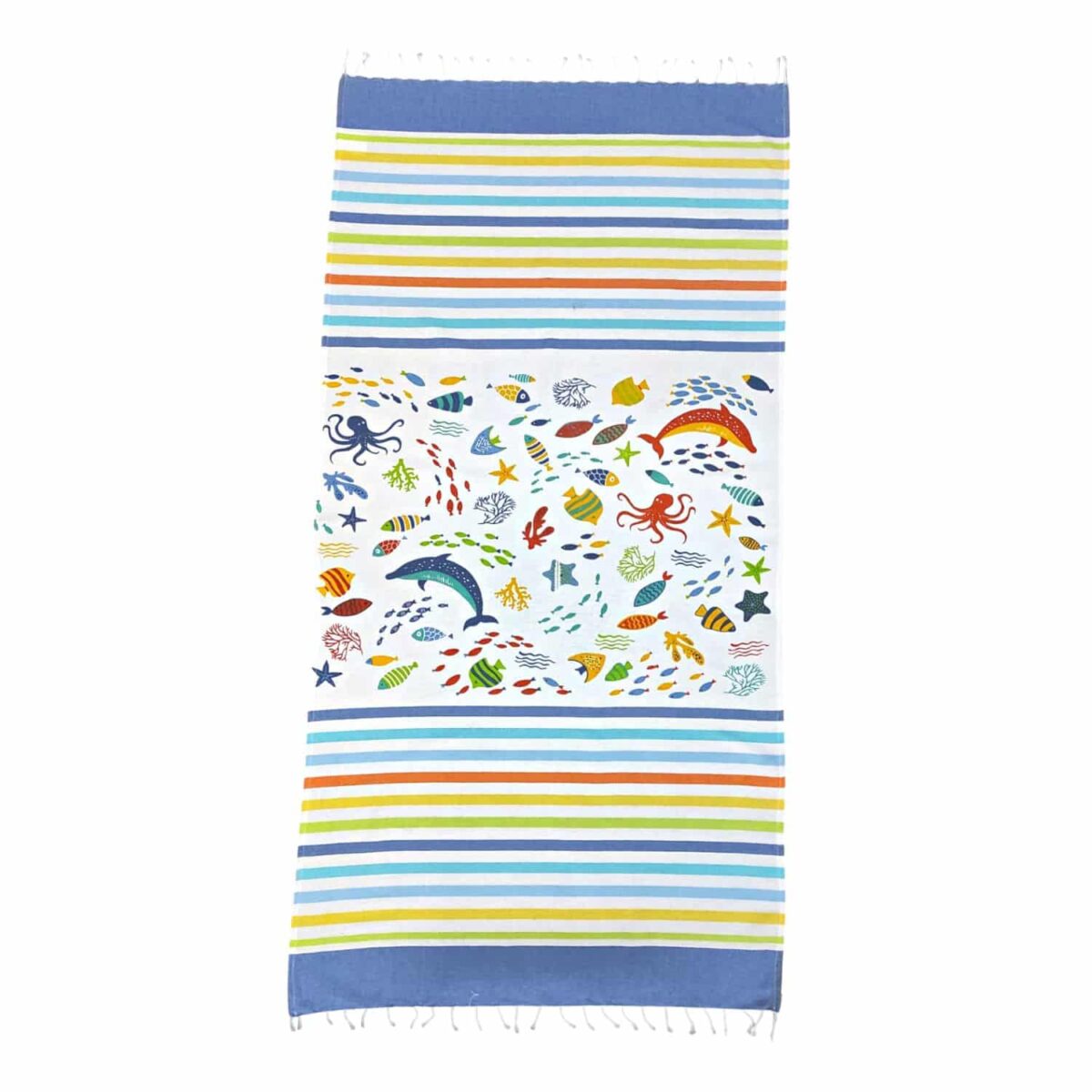 telo-mare-fouta-delfini-colorati-frange-100-cotone-artigianale-aperto