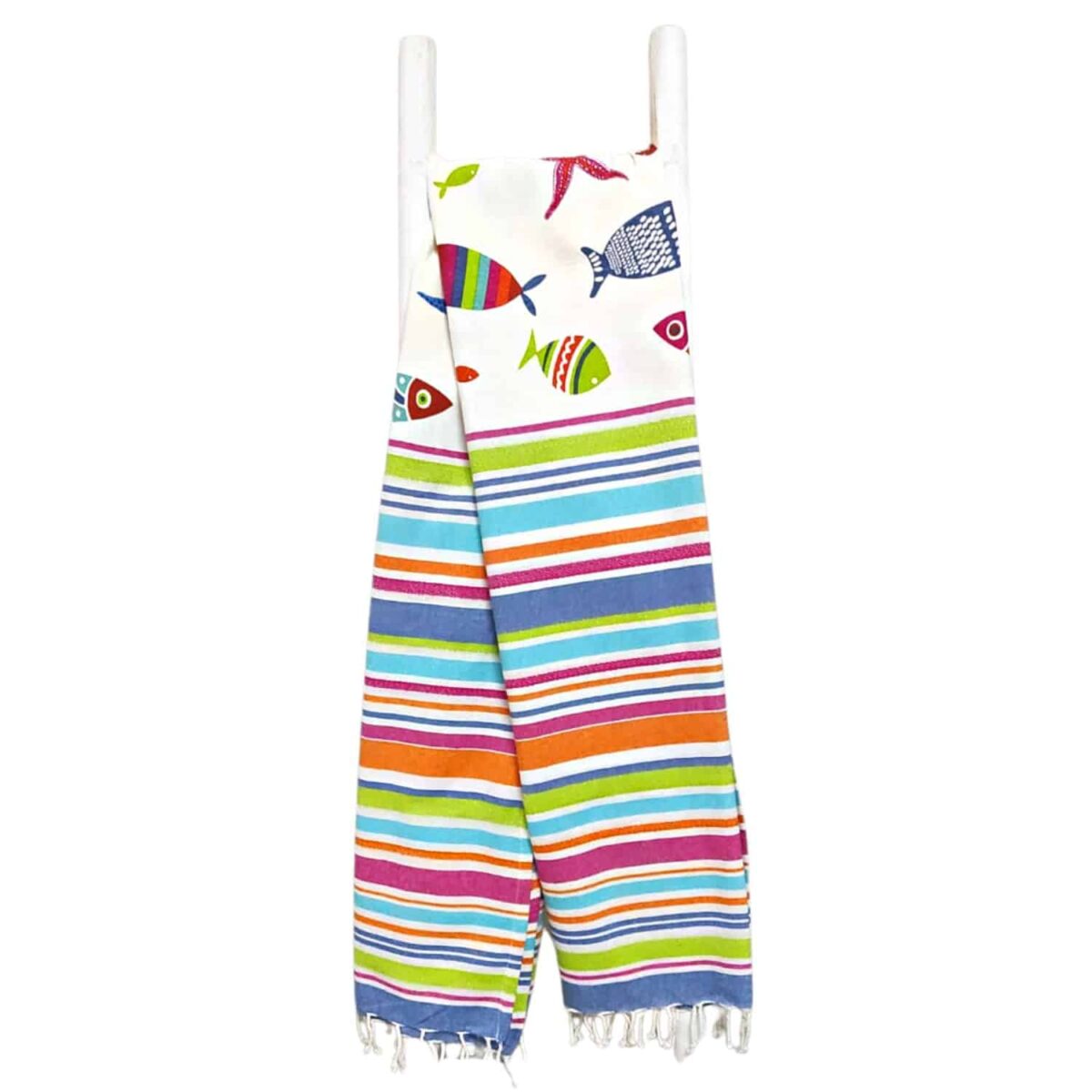 telo-mare-fouta-pescetti-colorati-frange-100-cotone-artigianale-piegato-scala