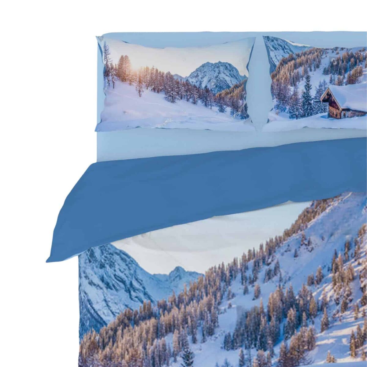 chalet-copripiumino-novia-sandy-stampa-digitale-alta-definizione-puro-cotone-matrimoniale-invernale-neve-montagna-cime-baita-dettaglio