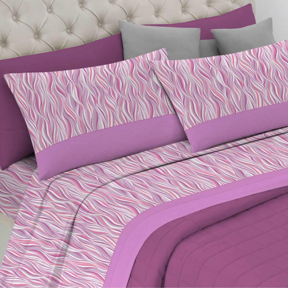 onda-rosa-completo-lenzuola-smile-made-in-italy-puro-cotone-bianco-fucsia-lilla-moderno-singolo-matrimoniale-piazza-e-mezza