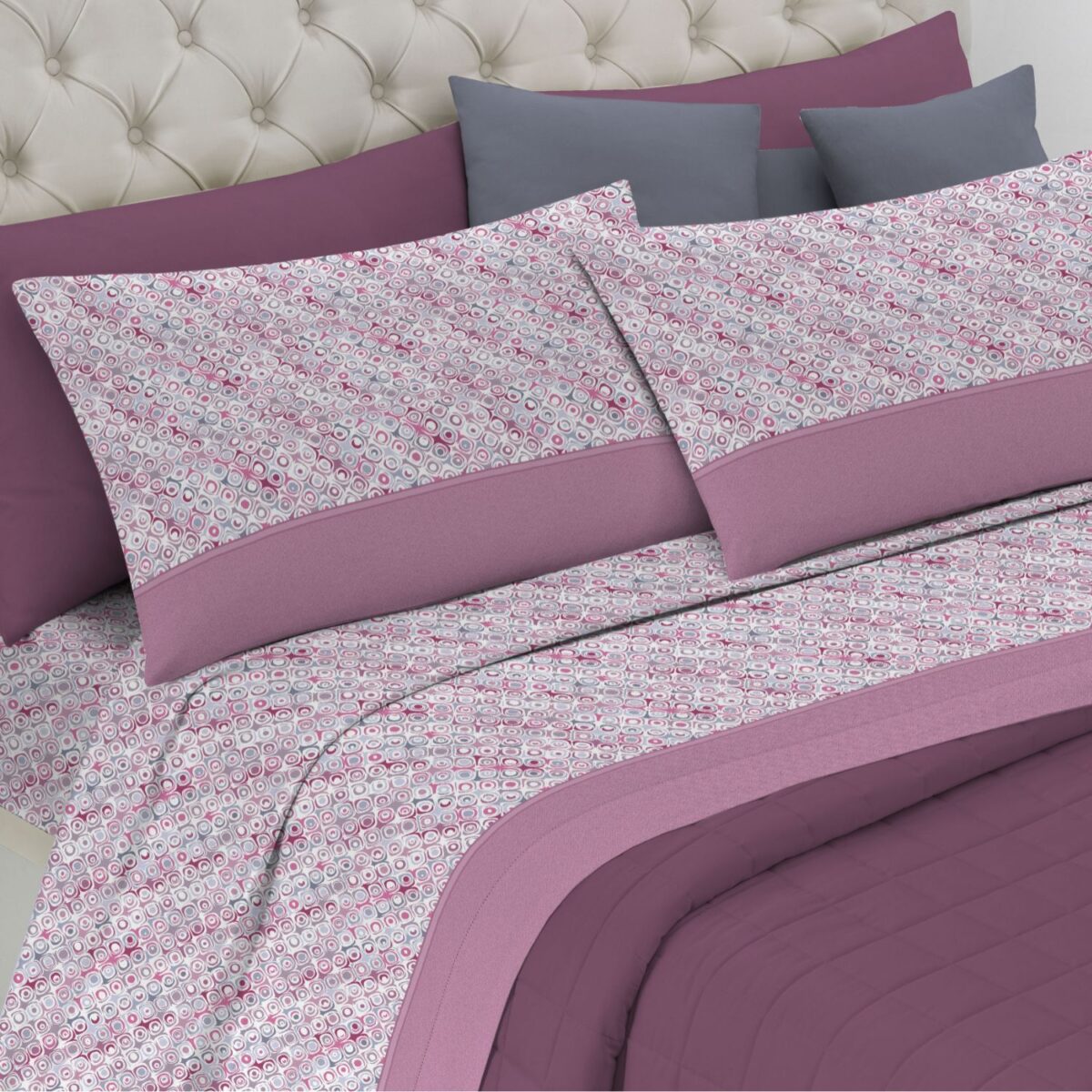 pop-rosa-completo-lenzuola-smile-made-in-italy-puro-cotone-bianco-fucsia-lilla-geometrico-moderno-singolo-matrimoniale-piazza-e-mezza