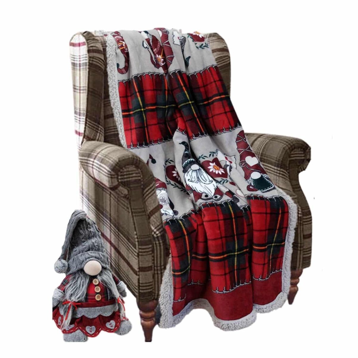 elfi-coperta-sherpa-plaid-singolo-matrimoniale-fantasia-gnomi-scozzese-stampato-divano