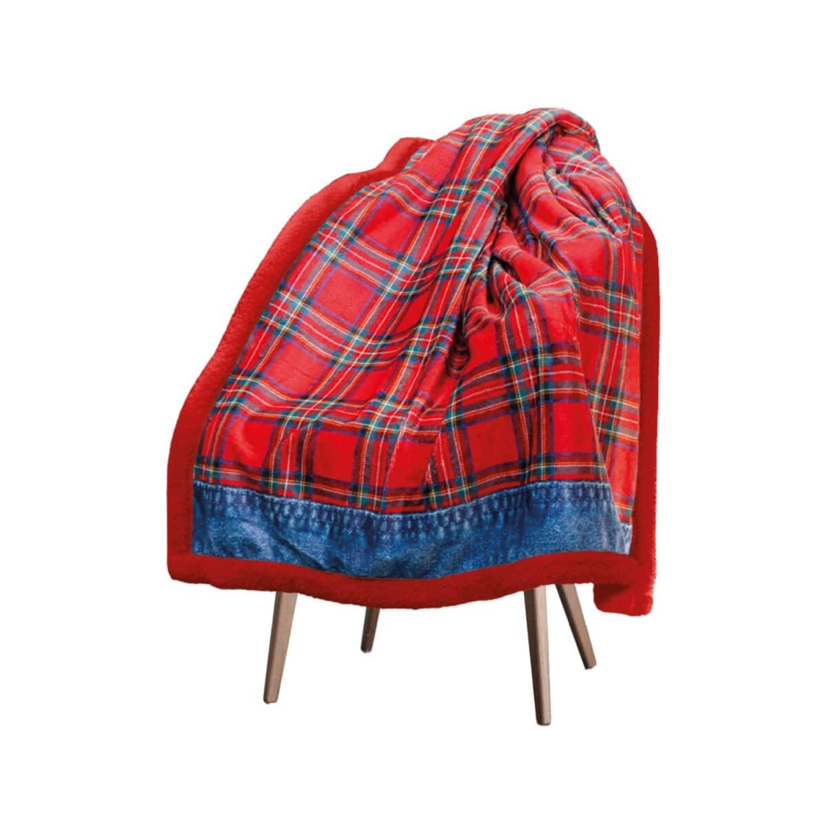 coperta-aspen-rosso-scozzese-denim-jeans-sherpa-calda-morbida-invernale-aperta