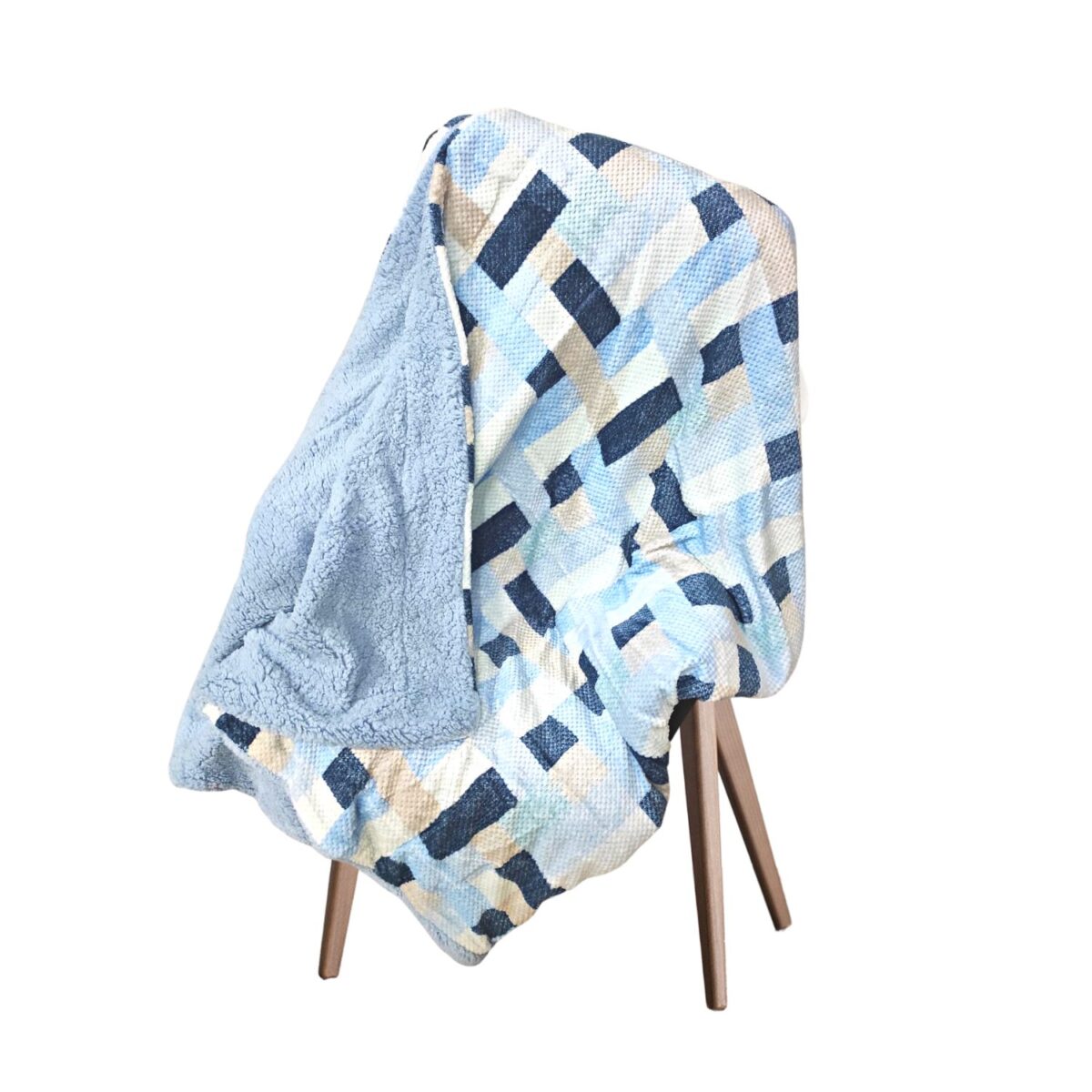 coperta-bubble-azzurro-quadrettoni-calda-morbida.invernale-con-sherpa-aperta