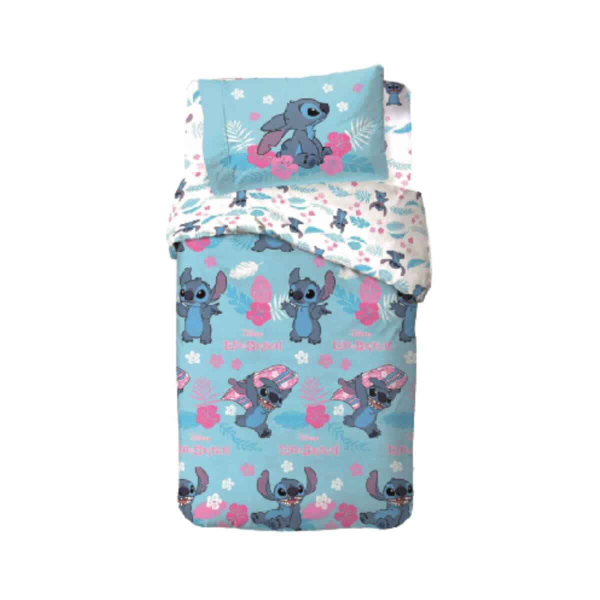 parure-copripiumino-lilo&stitch-rosa-disney-cartone-animato-surf-cotone-fantasia-aperto